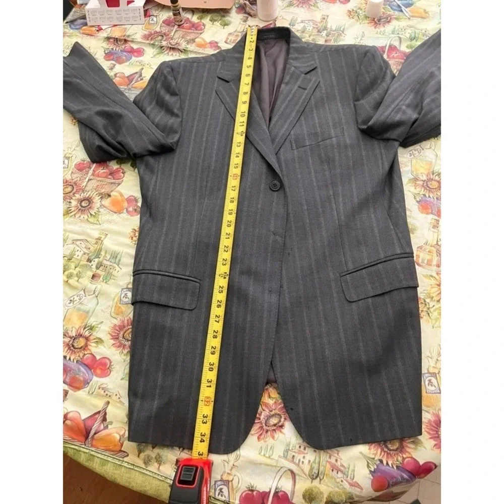 VTG Ermengildo Zegna 52R Plaid Striped Grey Blazer Mexico Rayon Mafia Mobster